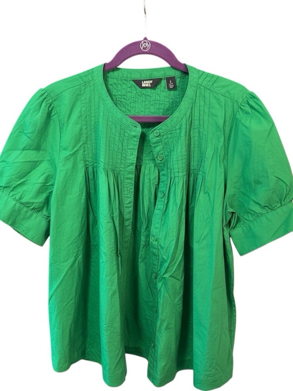 Lands' End Bright Green Pintuck Button-Front Top